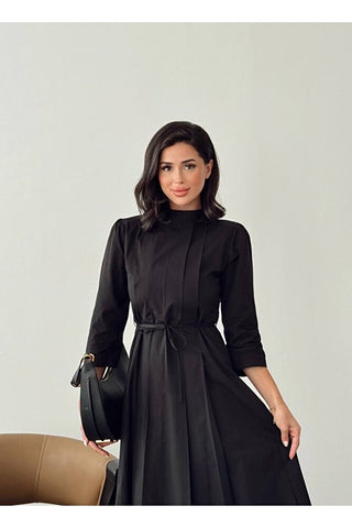 Kadın Pile Detaylı Uzun Boy Kuşaklı Özel Gün Günlük Elbise