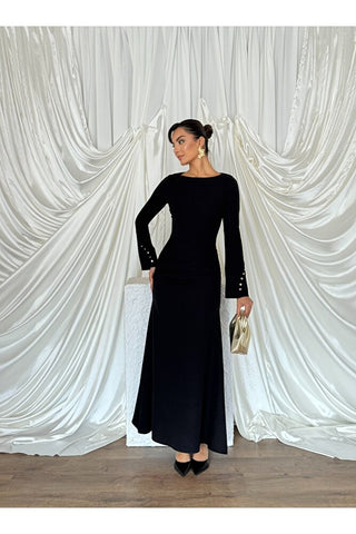 Kol Düğme Detaylı Çan İnen Beli Oturan Uzun Boy Günlük Özel Gün Marbella Kadın Elbise