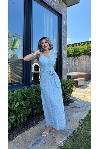 Elegant Midi Elbise - Mavi -  EU3224