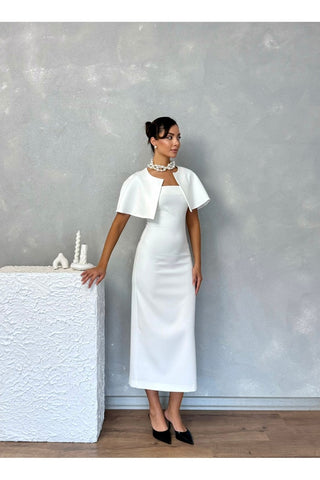 Pelerinli Straplez Uzun Boy Gece Şık Özel Gün Kadın Regina Elbise