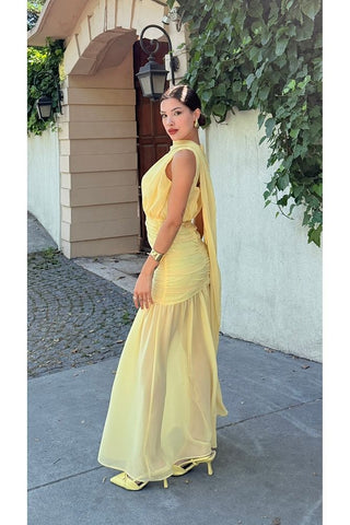 Pelerinli Eteği Şifon Astarlı Özel Gün Mezuniyet Düğün Kına Nişan Kadın Elbise