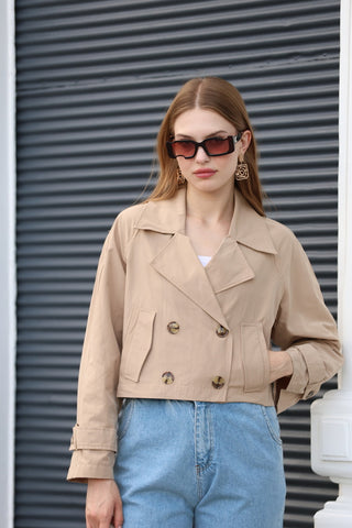 Kolu Apoletli Kısa Trenç