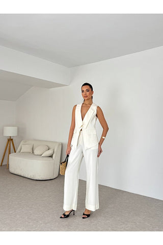 Apoletli Kadın Yelek Pantolon Takım