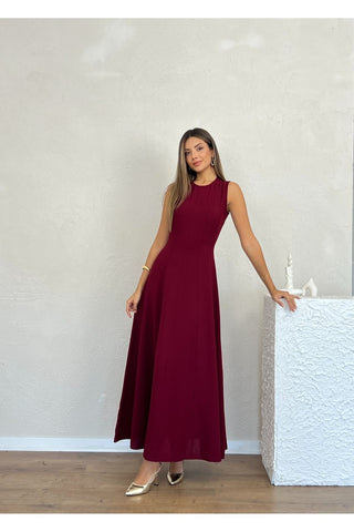 Biyeli Uzun Belden Aşağı Çan İnen Kolsuz Şık Günlük Kadın Elbise