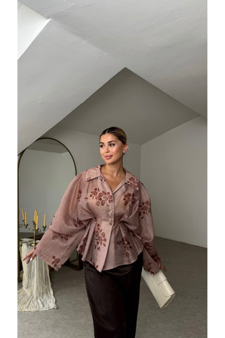Tasarım Pliseli Tül Gömlek - Pembe - EU5233