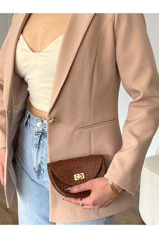 Fletolu Astarlı Slim Blazer Ceket