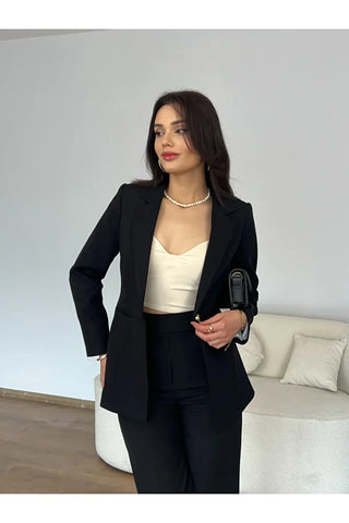 Fletolu Astarlı Slim Blazer Ceket