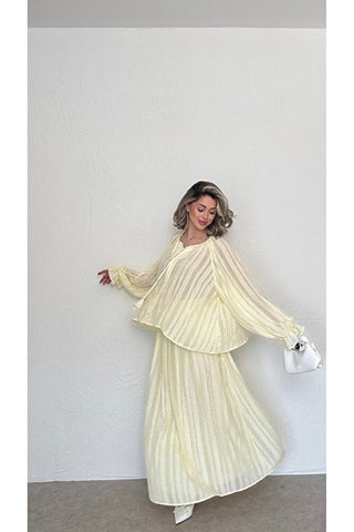 Oversize Bluz Ve Etek Takım-Sarı-EU2164