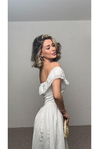 Madonna Yaka Kadın Elbise - Beyaz - EU3136