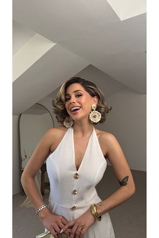 Sole Halter Yaka Maxi Elbise - Beyaz - EU3211