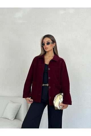 Kadife Düğmeli Kadın Günlük Astarlı Ceket Gömlek