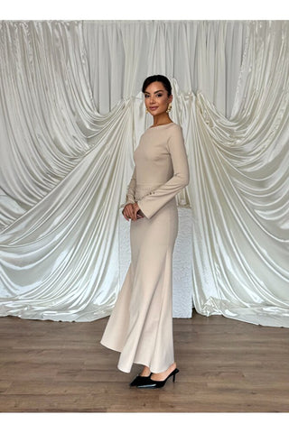 Kol Düğme Detaylı Çan İnen Beli Oturan Uzun Boy Günlük Özel Gün Marbella Kadın Elbise