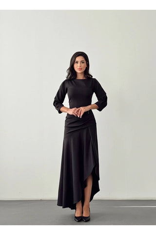 Eteği Yırtmaçlı Fırfırlı Uzun Boy Özel Gün Düğün Nişan Mezuniyet Kadın Elbise