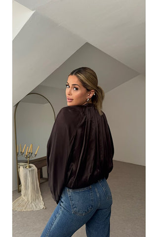 Saten Bomber Ceket - Kahverengi - EU8095