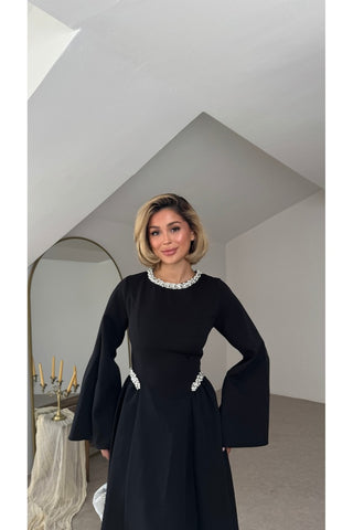 Amour Uzun Kol Elbise - Siyah - EU3255