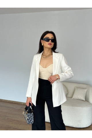 Fletolu Astarlı Slim Blazer Ceket