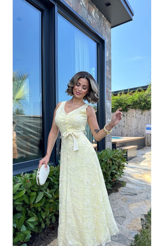 Elegant Midi Elbise - Sarı  -  EU3224