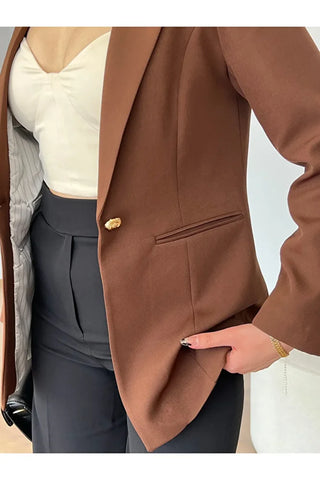 Fletolu Astarlı Slim Blazer Ceket