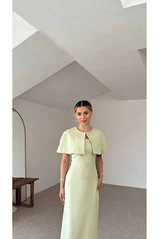 Pelerinli Straplez Uzun Boy Kadın Regina Elbise - Yeşil - EU3153