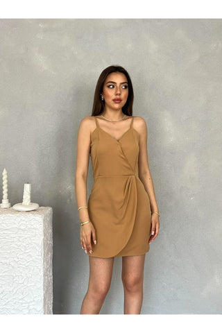 Askılı Çıtçıt Kapamalı Mini Kadın Elbise-EU3046