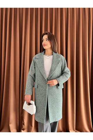 Oversize Simli Astarlı Kaşe Kaban