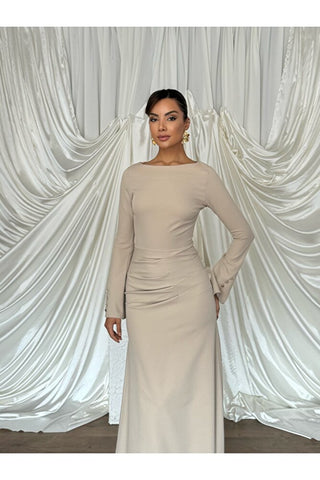 Kol Düğme Detaylı Çan İnen Beli Oturan Uzun Boy Günlük Özel Gün Marbella Kadın Elbise