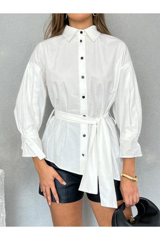Kuşaklı Kolu Bağlamalı Şık Özel Gün Günlük Kadın Gömlek