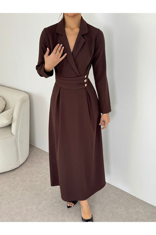 Kruvaze yaka uzun boy elbise