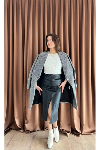 Oversize Simli Astarlı Kaşe Kaban