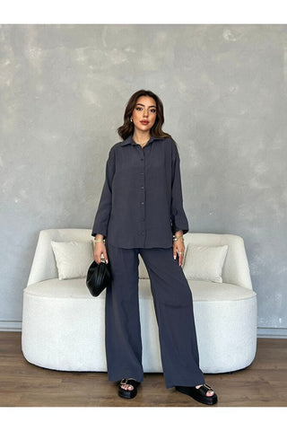 Pile Detaylı Bol Paça Pantolon