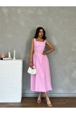 Kare Yaka Uzun Boy Günlük Özel Gün Kadın Elbise