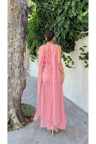 Pelerinli Eteği Şifon Astarlı Özel Gün Mezuniyet Düğün Kına Nişan Kadın Elbise