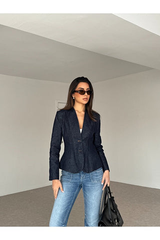 Denim Çift Düğmeli Ceket