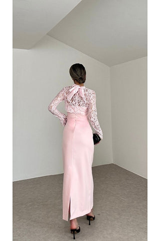 Grace Dantel Detaylı Midi Elbise - Pembe - EU3219