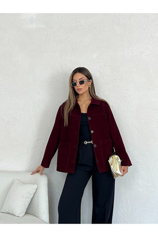 Kadife Düğmeli Kadın Günlük Astarlı Ceket Gömlek