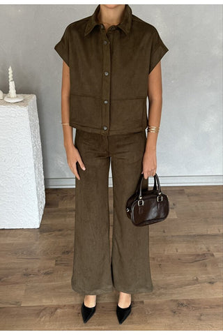 Kadın Yelekli Pantolonlu Süet Takım