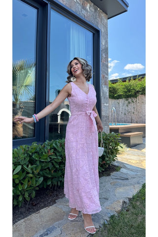 Elegant Midi Elbise - Pembe -  EU3224