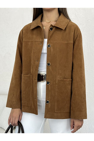 Kadife Düğmeli Kadın Günlük Astarlı Ceket Gömlek