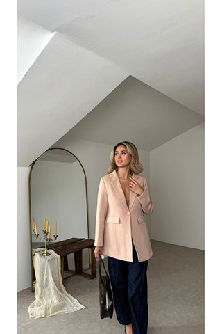 Kapak Detaylı Kadın Blazer Ceket - Bej - EU8062