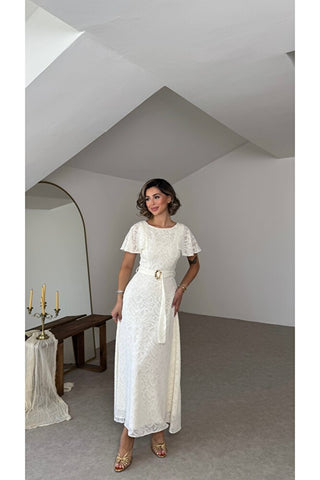 Bahar Esintisi Elbise - Beyaz - EU3231