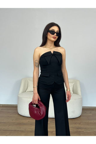 Cepli Önü Fiyonlu Straplez Takım