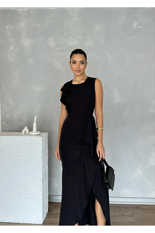 Asimetrik Kesim Eteği Ve Tek Kolu Volanlı Şık Özel Gün Kadın Davet Elbisesi