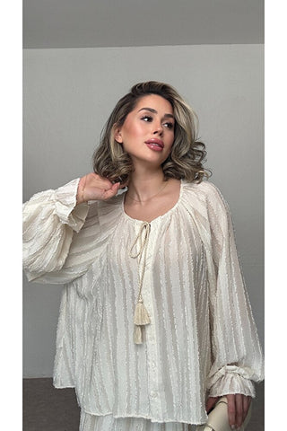 Oversize Bluz Ve Etek Takım-Krem-EU2164