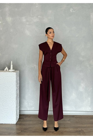 Kolsuz Kuplu Yelek Pantolon Günlük Şık Özel Gün Kadın Takım