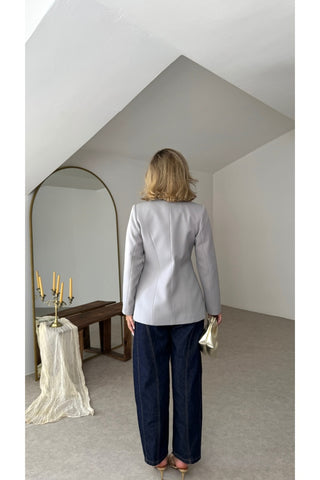 Fletolu Astarlı Slim Blazer Ceket - Gri - EU8063