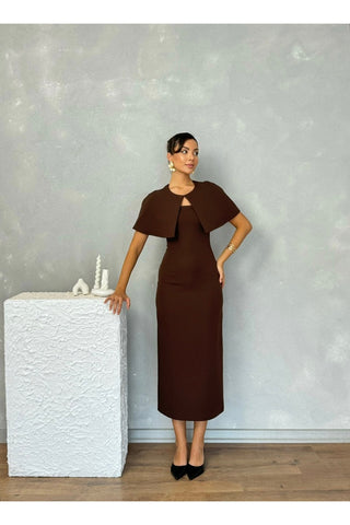 Pelerinli Straplez Uzun Boy Gece Şık Özel Gün Kadın Regina Elbise