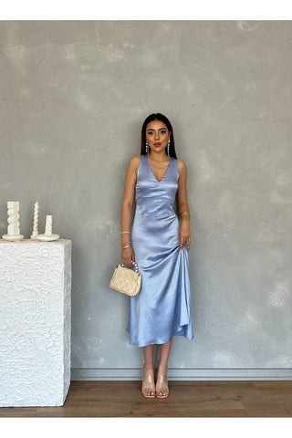 Kıraçlı Saten Midi Özel Gün Mezuniyet Nişan Abiye Kadın Elbise