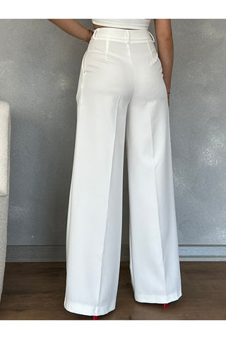 Pileli Uzun Bol Paça Kadın Pantolon