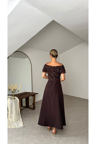 Premium Celine Elbise - Kahverengi - EU3249