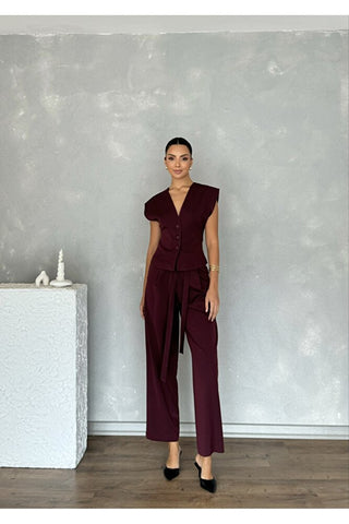 Kolsuz Kuplu Yelek Pantolon Günlük Şık Özel Gün Kadın Takım